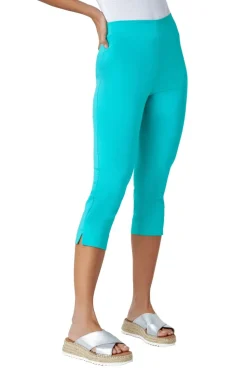 Roman Teal Cropped Stretch Trouser Capri Summer Leggings 3/4 Pedal Pushers