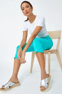 Roman Teal Cropped Stretch Trouser Capri Summer Leggings 3/4 Pedal Pushers