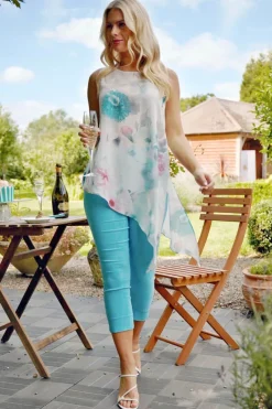 Roman Turquoise Cropped Stretch Trouser Capri Summer Leggings 3/4 Pedal Pushers