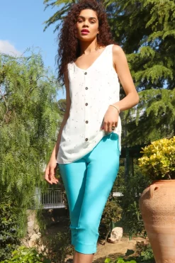 Roman Turquoise Cropped Stretch Trouser Capri Summer Leggings 3/4 Pedal Pushers