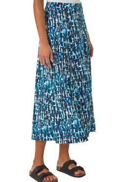 Roman Turquoise Geo Print A Line Stretch Skirt
