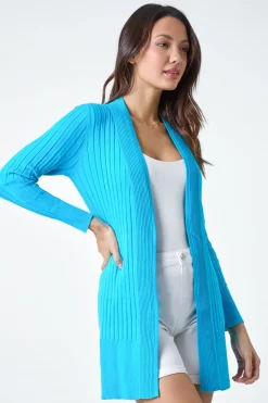 Roman Turquoise Ribbed Longline Cardigan