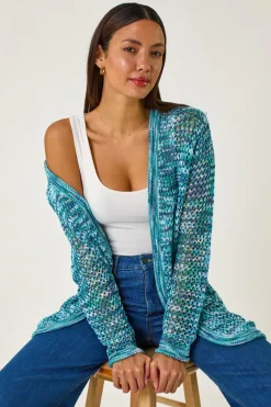 Roman Turquoise Spacedye Lightweight Knit Cardigan