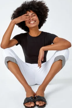 Roman White Contrast Detail Cropped Stretch Trouser