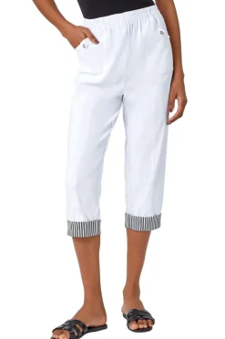 Roman White Contrast Detail Cropped Stretch Trouser