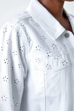 Roman White Cotton Blend Broderie Sleeve Jacket