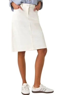 Roman White Cotton Denim Stretch A line Skirt