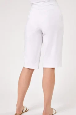 Roman White Curve Knee Length Elastic Waist  Shorts