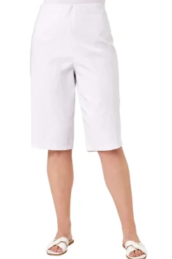 Roman White Curve Knee Length Elastic Waist  Shorts