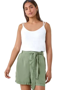 Roman White Double Strap V-Neck Stretch Vest Top