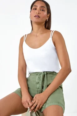 Roman White Double Strap V-Neck Stretch Vest Top