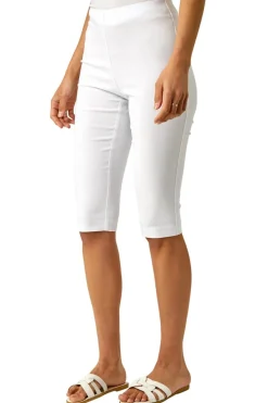Roman White Elastic Waist Knee Length Stretch Shorts