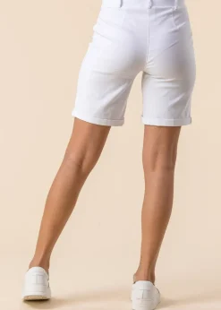 Roman White Elastic Waist Turn Up Stretch Shorts