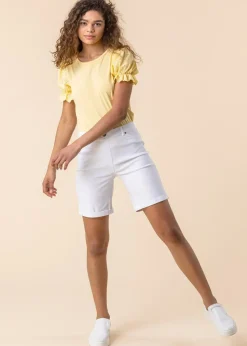 Roman White Elastic Waist Turn Up Stretch Shorts