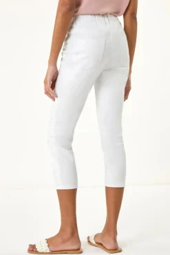 Roman White Embellished Cropped Stretch Jeggings