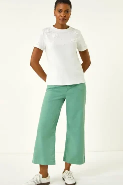 Roman White Floral Applique T-shirt