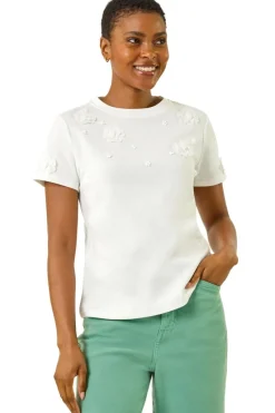 Roman White Floral Applique T-shirt