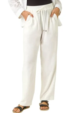 Roman White Full Length Linen Blend Trousers