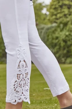 Roman White Lace Insert Crop Stretch Trousers