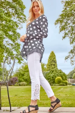 Roman White Lace Insert Crop Stretch Trousers