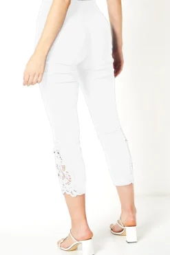 Roman White Lace Insert Crop Stretch Trousers