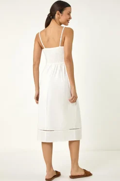 Roman White Lace Panel Strappy Midi Dress