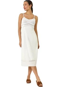 Roman White Lace Panel Strappy Midi Dress