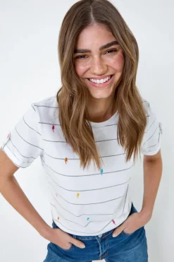 Roman White Lightning Embroidery Stripe Stretch T Shirt