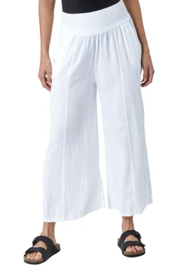 Roman White Linen Blend Stretch Waist Culottes