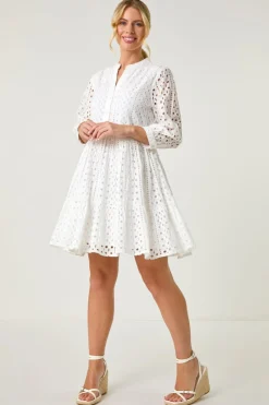 Roman White Petite Broderie Tiered Dress