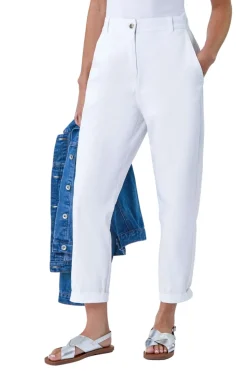 Roman White Petite Cotton Blend Stretch Chino Trousers