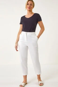 Roman White Petite Cotton Ankle Grazer Tapered Trousers