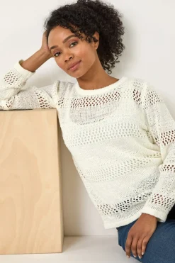 Roman White Petite Open Knit Jumper