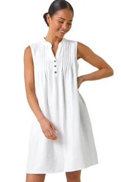 Roman White Petite Pintuck Pocket Dress