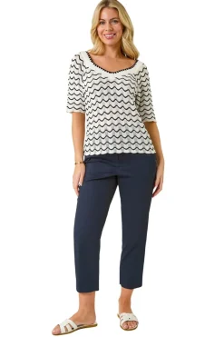 Roman White Petite Wave Print V-Neck Knit Jumper