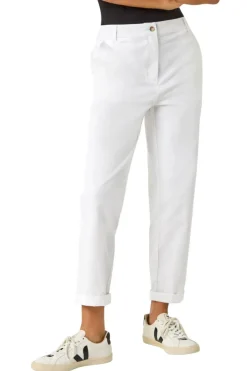 Roman White Plain Cotton Chino Trousers