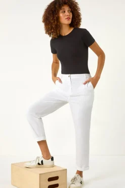 Roman White Plain Cotton Chino Trousers