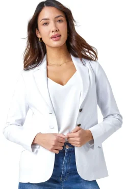Roman White Stretch Button Detail Blazer