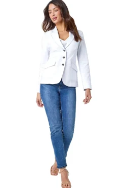 Roman White Stretch Button Detail Blazer