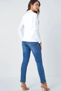 Roman White Stretch Button Detail Blazer