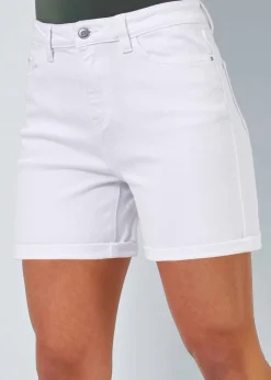Roman White Stretch Denim Mom Shorts