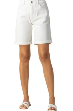 Roman White Turned Hem Denim Stretch Shorts