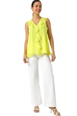 Roman Yellow Chiffon Ruffle Vest Top