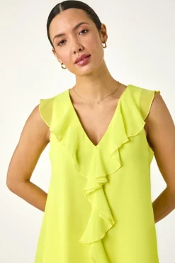 Roman Yellow Chiffon Ruffle Vest Top