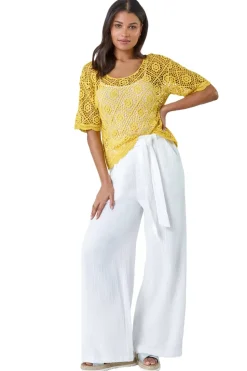 Roman Yellow Cotton Crochet T-Shirt