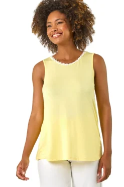 Roman Yellow Daisy Neck Trim Vest Top