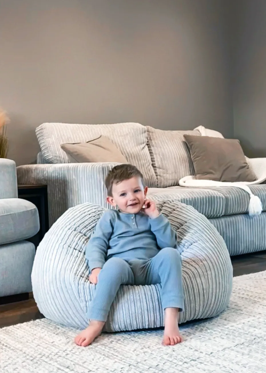 rucomfy Jumbo Cord Kids Slouchbag Platinum Grey Beanbag