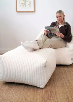 rucomfy Jumbo Cord Ottoman Ivory Beanbag