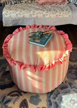rucomfy Printed Striped Dusky Pink Frilled Pouffe