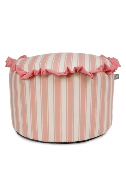 rucomfy Printed Striped Dusky Pink Frilled Pouffe